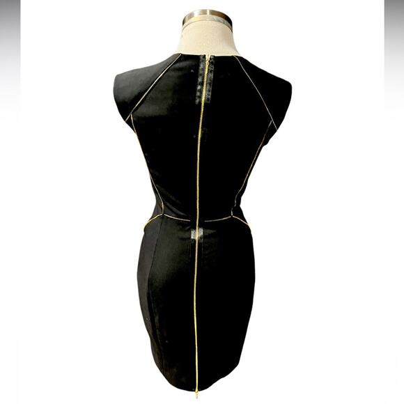 REBECCA TAYLOR Dress Womens Black Shift Gold Zipper Seams Sleeveless Size 0 - Picture 6 of 7